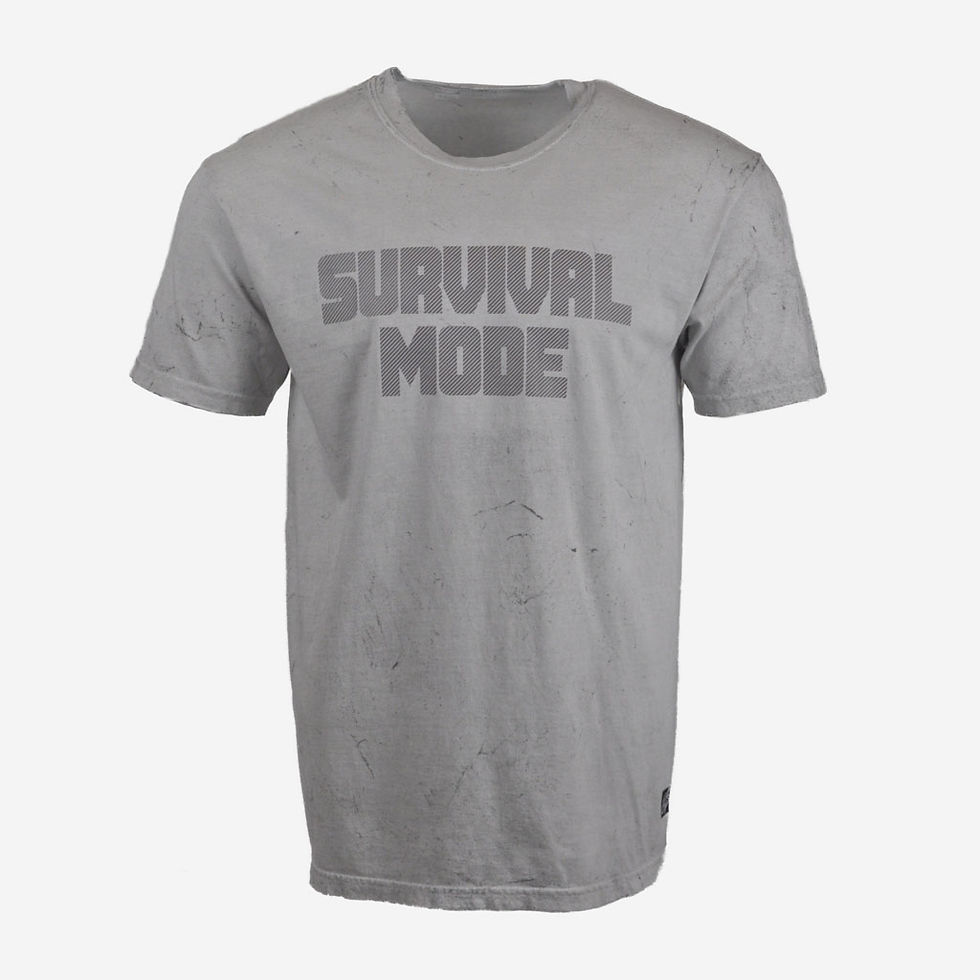 Gray t-shirt with unique inked detailing with Survival Mode text on the chest