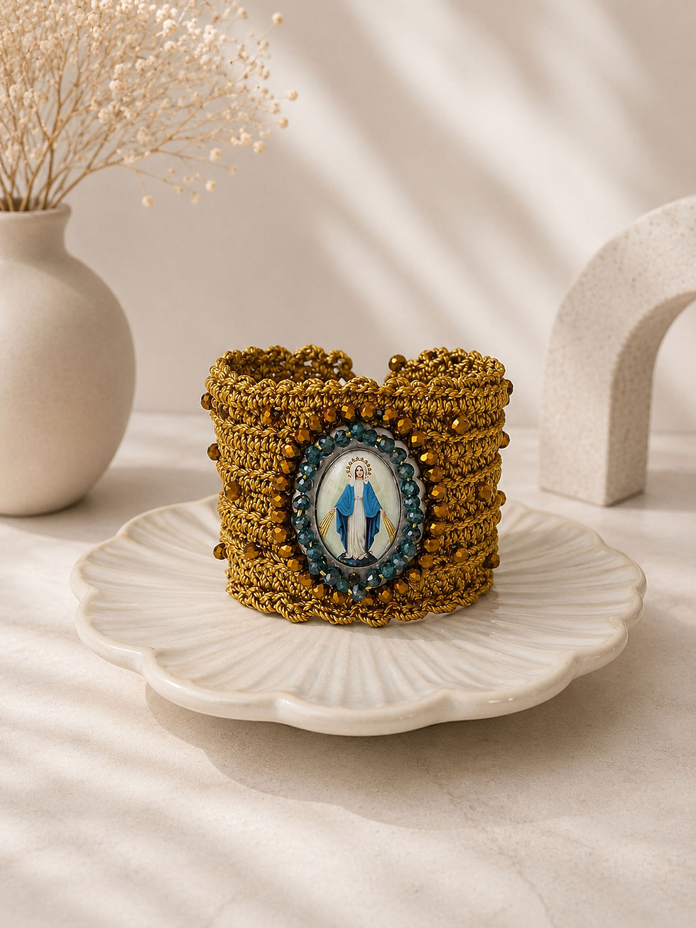 Miniatura: Brazalete en Croché Virgen Milagrosa