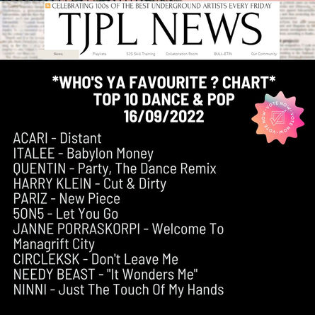 DANCE & POP - TOP 10 - 16/09/22 - WHO'S YA FAVOURITE?!