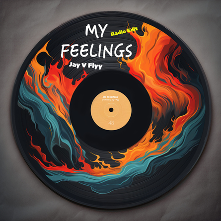 ‘My Feelings (Radio Edit)’ cover art featuring bright, rhythmic visuals symbolising energy and positivity.