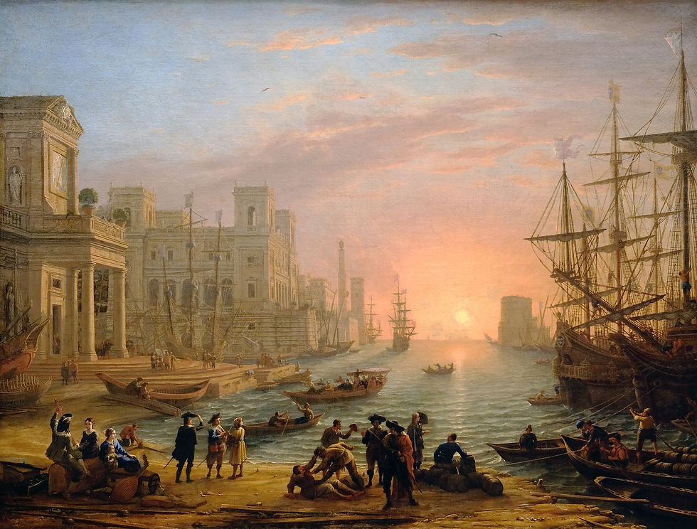 Seaport at sunset (1639) by Claude Lorrian.