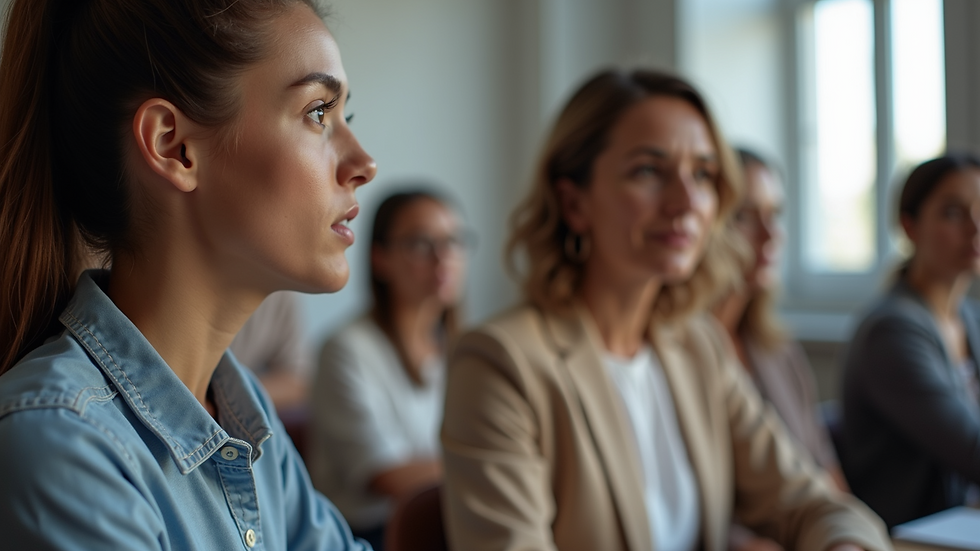 Close-up view of an educational seminar with women learning