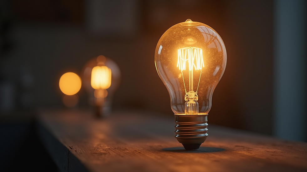 Close-up view of a glowing lightbulb symbolizing ideas and innovation