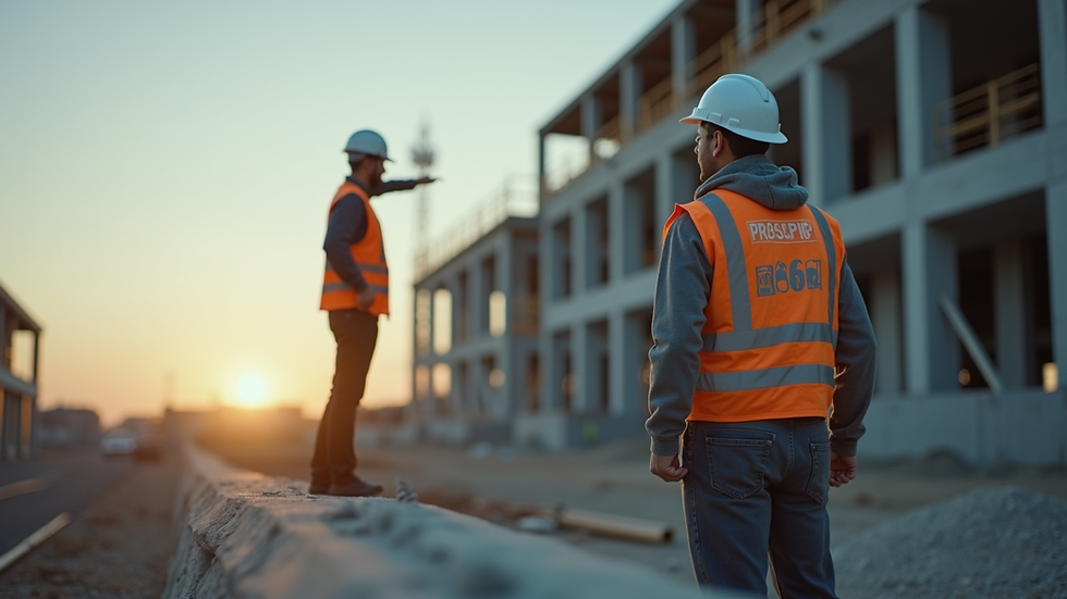 Eye-level view of a security professional inspecting a construction site