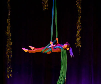 Jamie Normand performs on aerial silks in the Untamed  show, at CCFM in Winnipeg