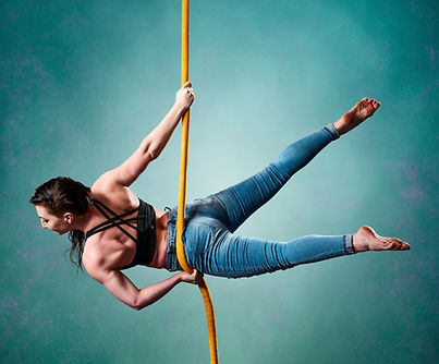Hilary performs on her aerial rope