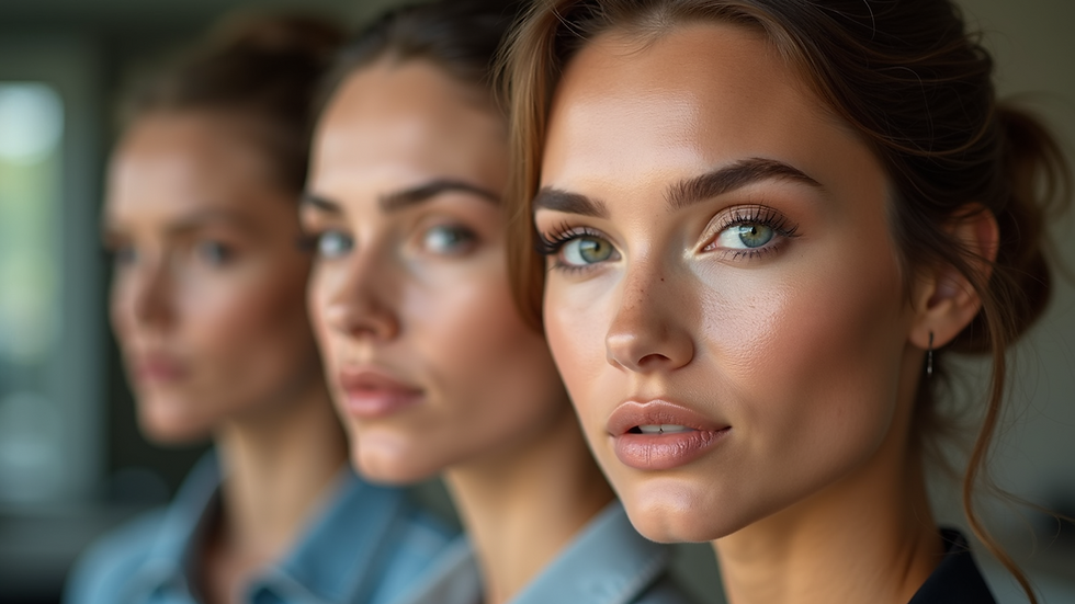 Close-up view of a diverse makeup portfolio showcasing different styles