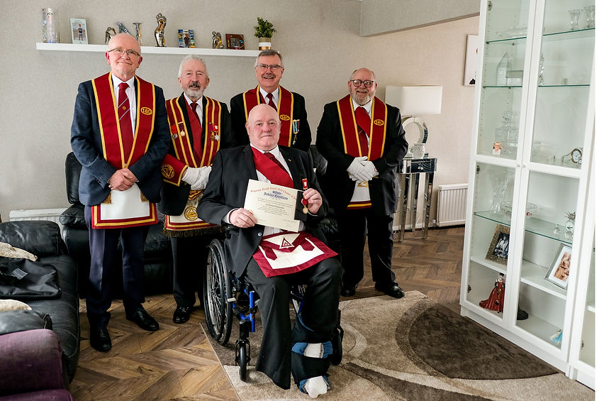 Accompanying the Excellent King at the presentation, E.Comp. Alan Hunter, V.E.Comp. Jim Porter and Comp. Hugh Blair.
