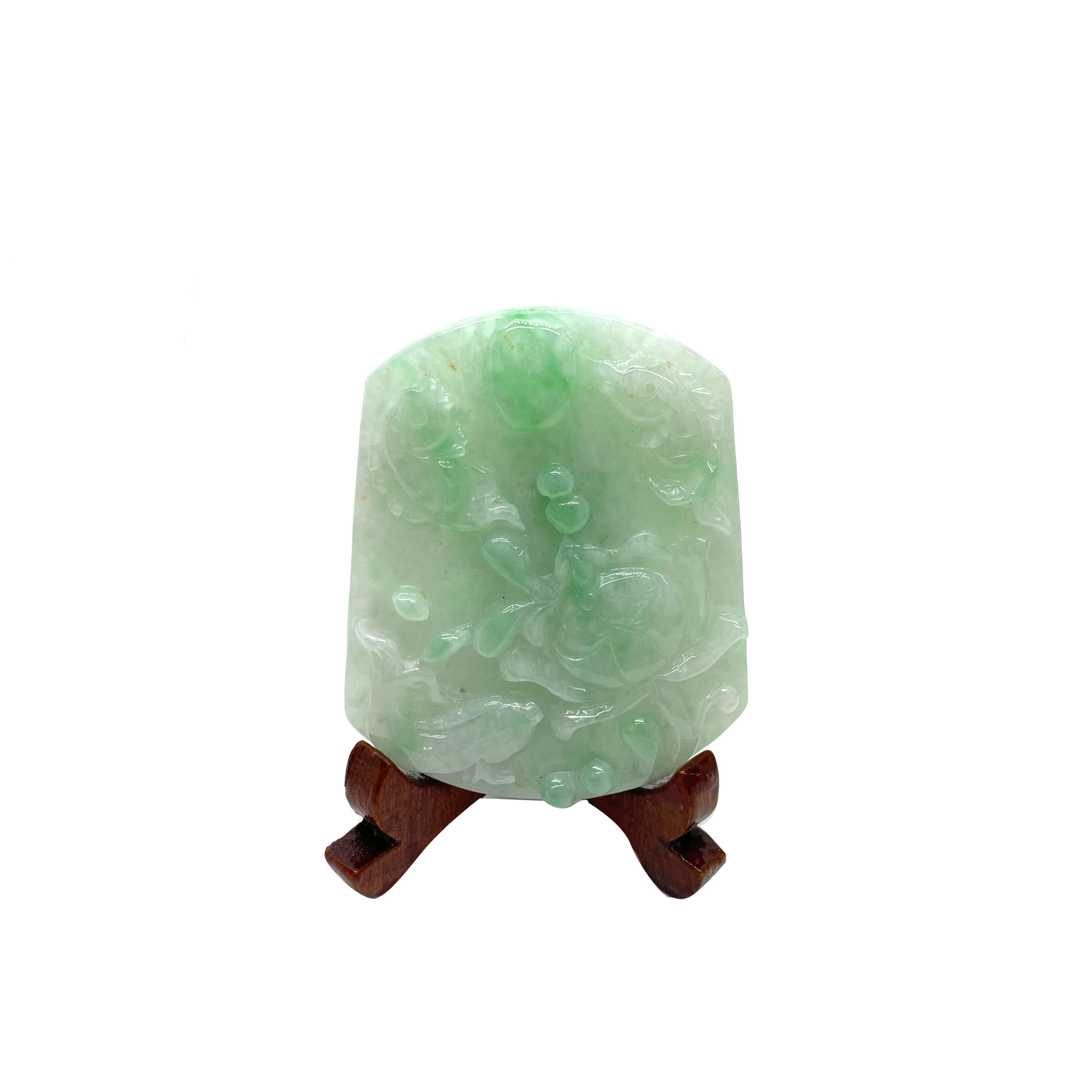 Fish and Lotus Flower Jadeite Pendant