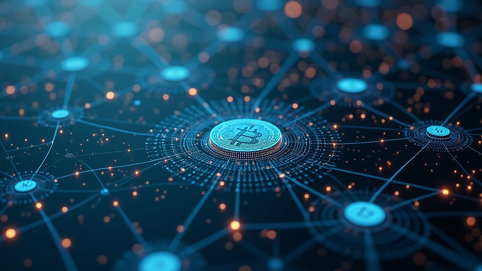 High angle view of a blockchain network visualization