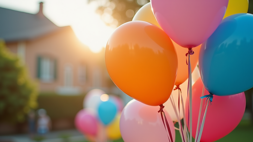 Eye-level view of vibrant balloon bouquet designed for an outdoor event