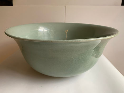 龙泉窑青白釉网纹大瓷碗 - Antique Large Long Quan Pale Green Celadon Crackle Glaze Bowl