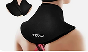 A black ice pack that wraps around the neck and shoulders