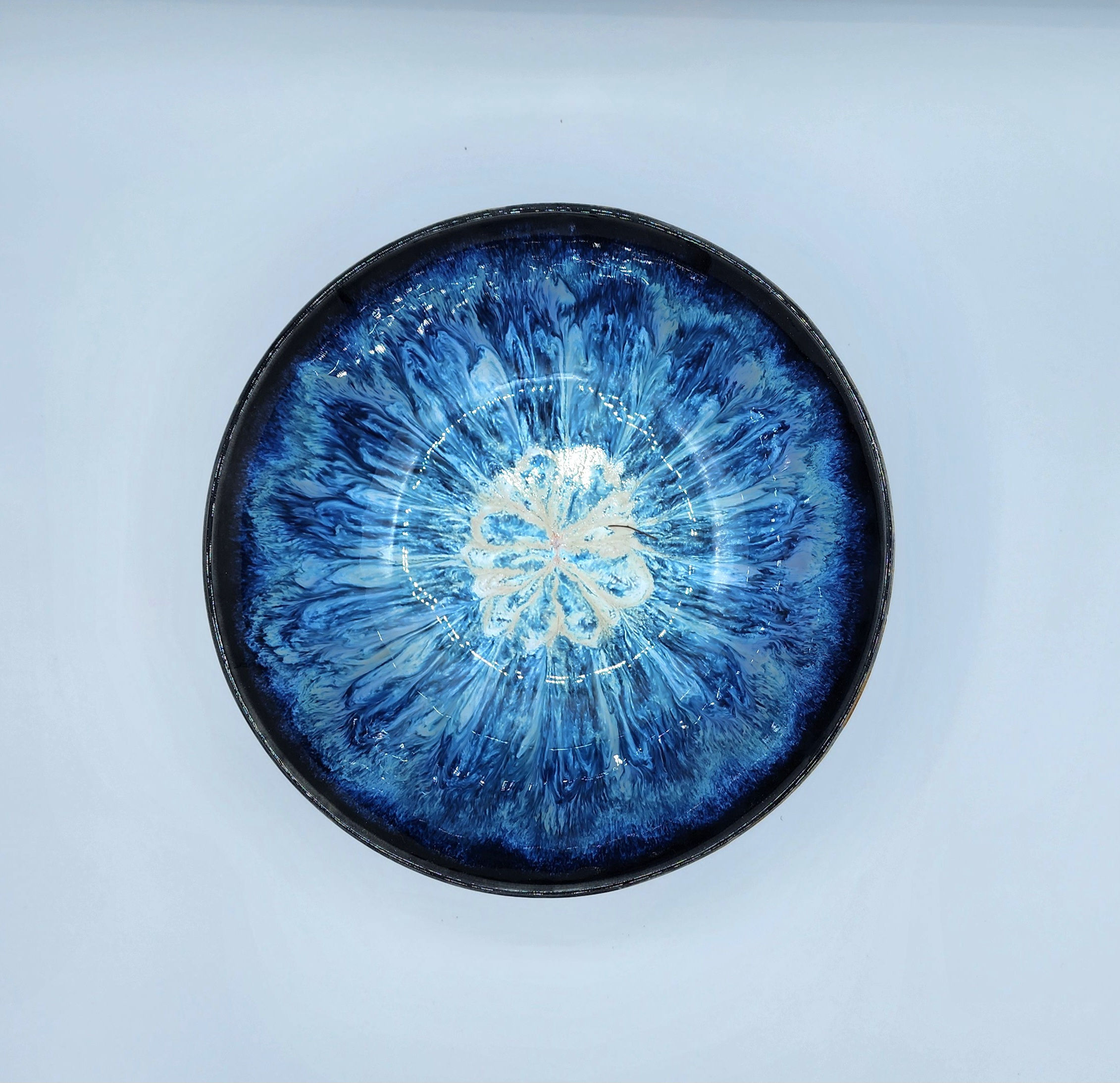 Medium Blue bowl with Blue Peacock centre