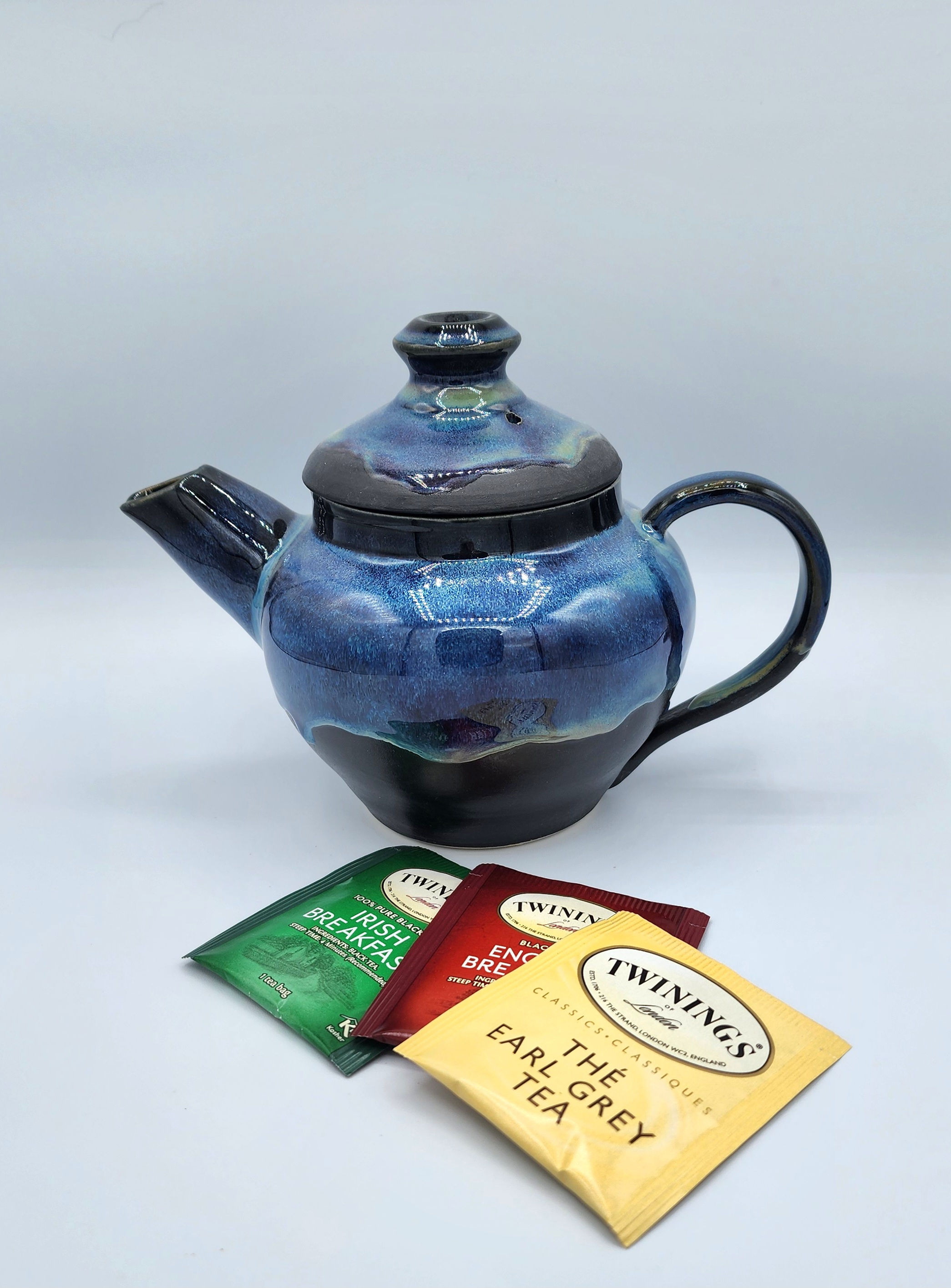 Matte Black Teapot with Layered Blues