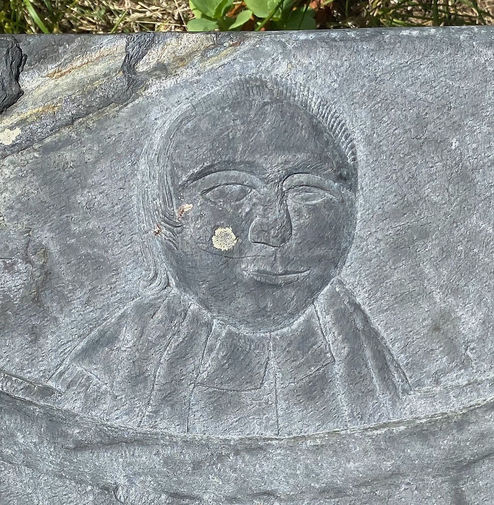 The gravestone portrait of Reverend Daniel Johnson