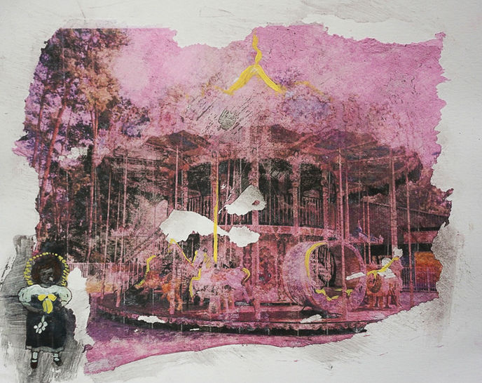 CarruselyLaChiquita(Carouselandthelittleone)_Phototransfer,ink,gesso,acryliconBristolpaper
