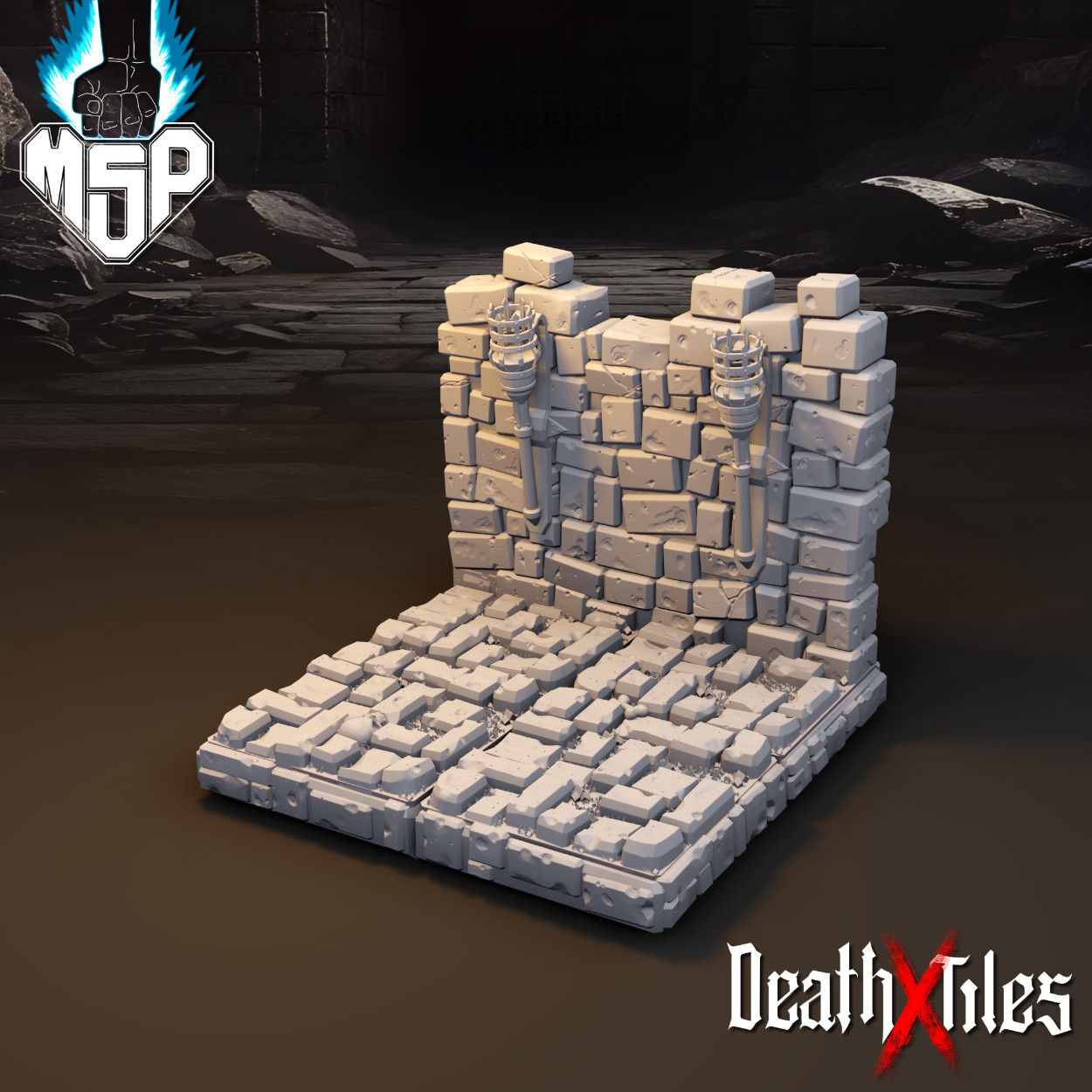 Dungeon Wall With Torches Tile 009 - DeathXTiles