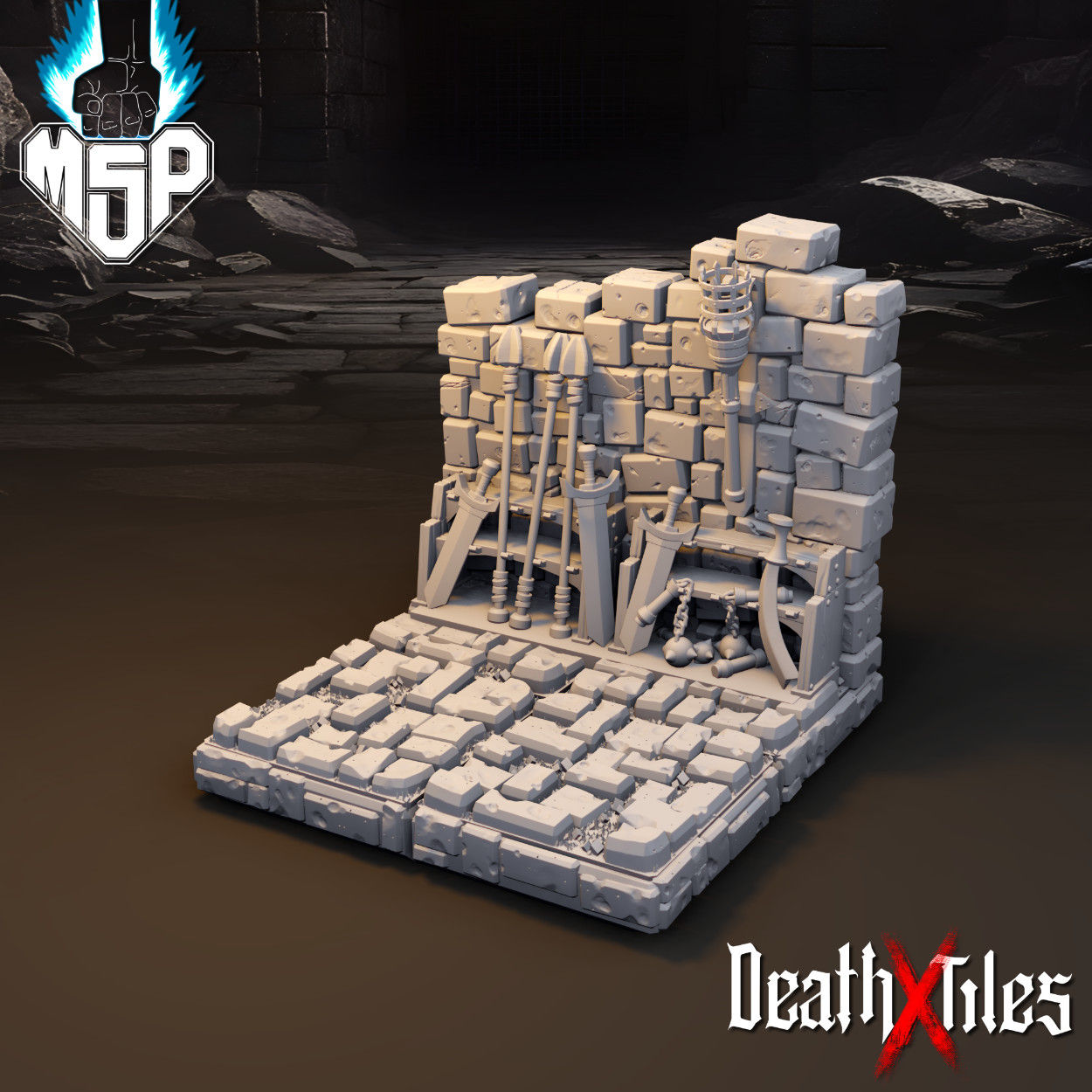 Dungeon Wall With Weapon Rack Tile 050 - DeathXTiles