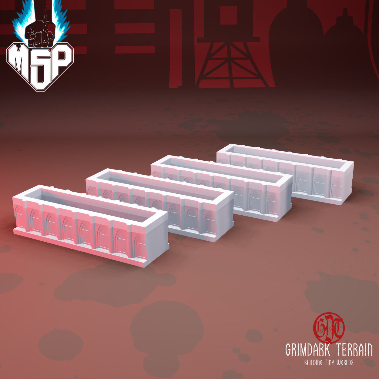 4x Walls Of Mytilene Long Wall Floor - GrimDark Terrain