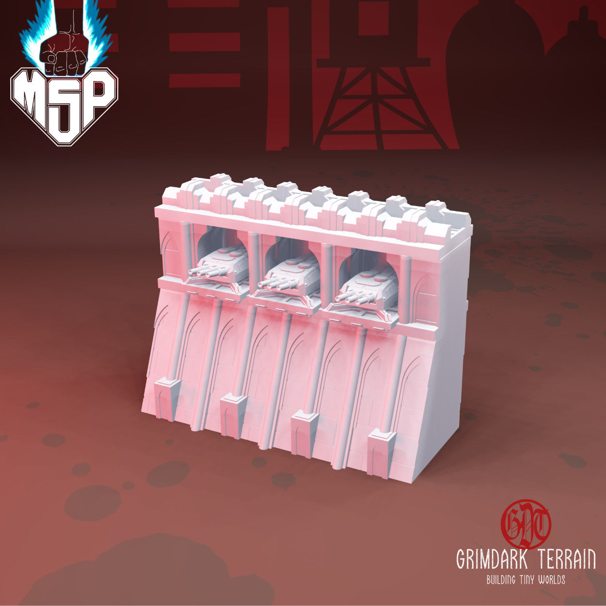 Walls of Mytilene Long Wall With Turrets - GrimDark Terrain