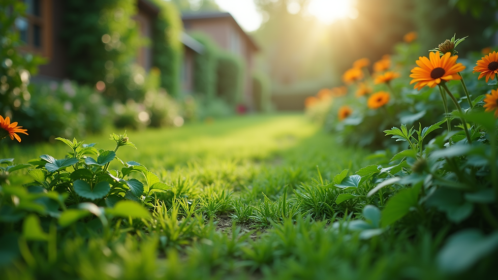 Eye-level view of a lush green garden with various plants