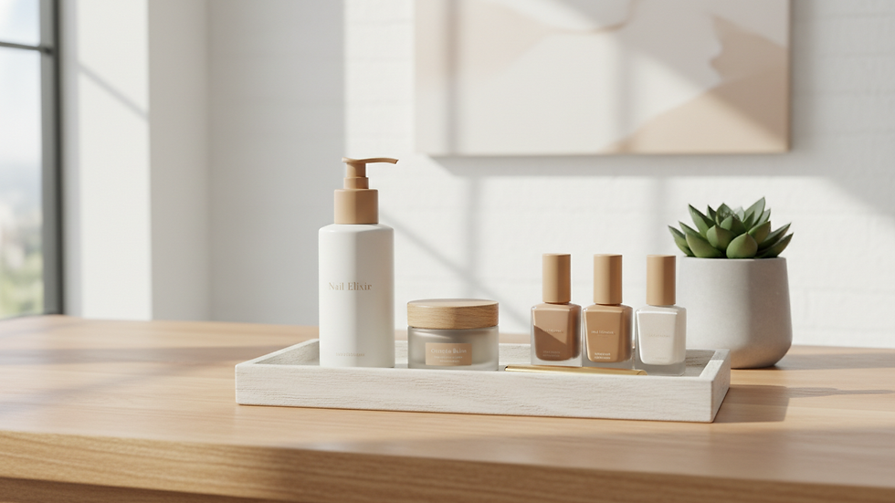 Close-up view of a luxurious nail care setup with premium products