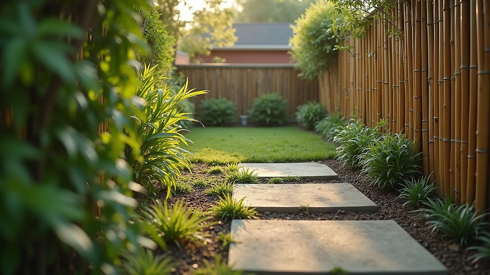 High angle view of garden with bamboo root barrier installed