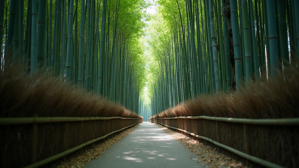 Eye-level view of dense bamboo grove near a residential fence