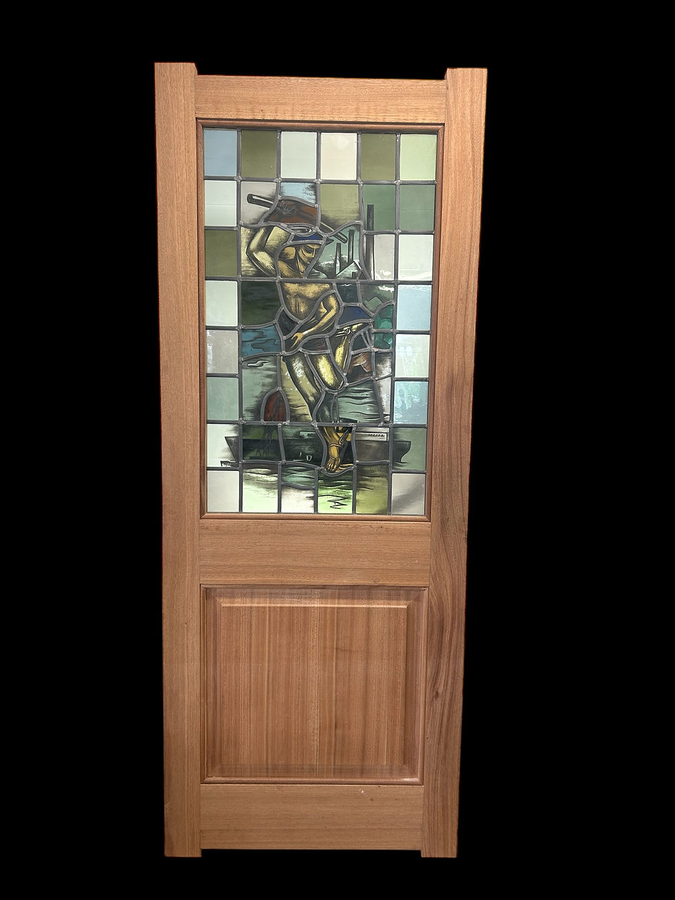 Thumbnail: Hand Painted Stained Glass Front Door Antique Reclaimed Restored Wood Leaded Old