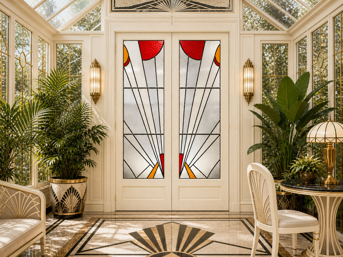 Bespoke Art Deco 20s 30s Stained Glass French Doors Made To Order 250 Deposit