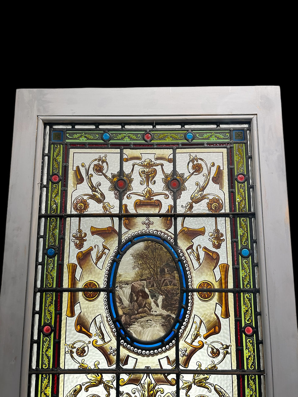 Thumbnail: Rare Victorian Hand Painted Stained Glass Front Door Antique Reclaimed Refurb