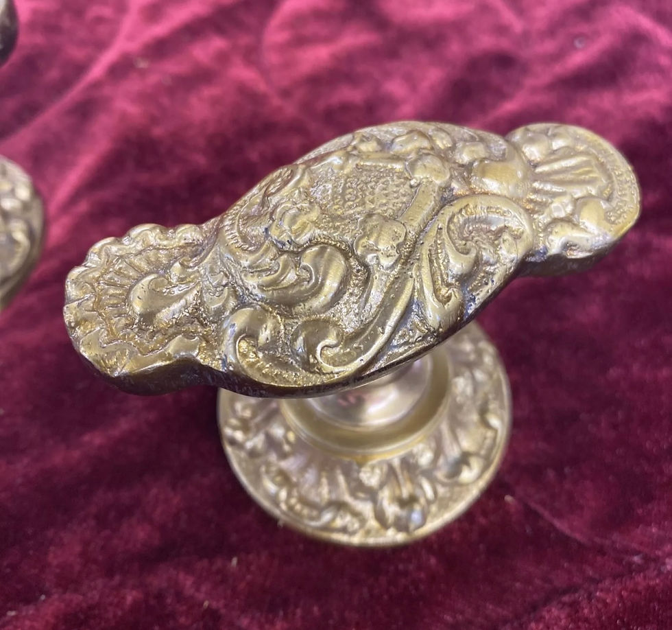 Thumbnail: Pair Gilt Brass Door Handles Period Reclaimed Period Antique Push Pull French