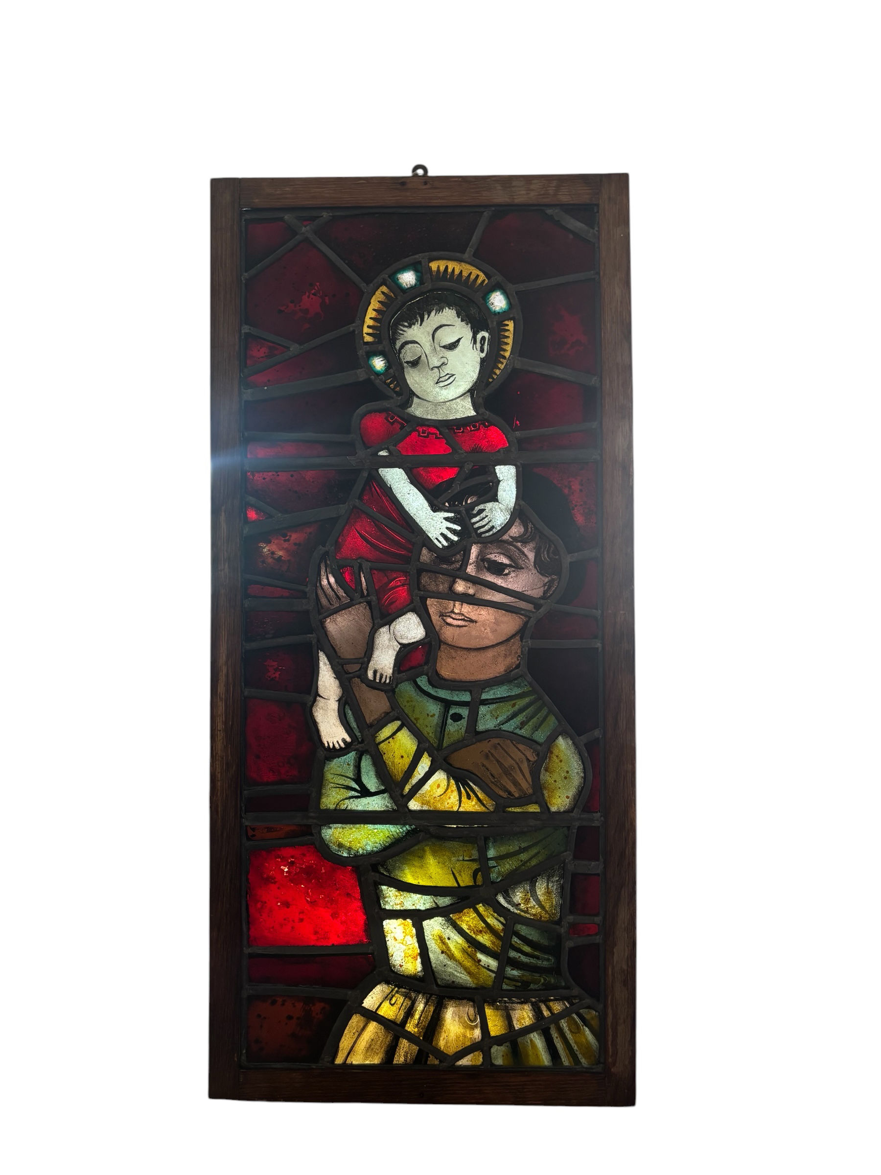 Antique Stained Glass Window Panel Hand Painted Jane Gray Provenance Old Rare
