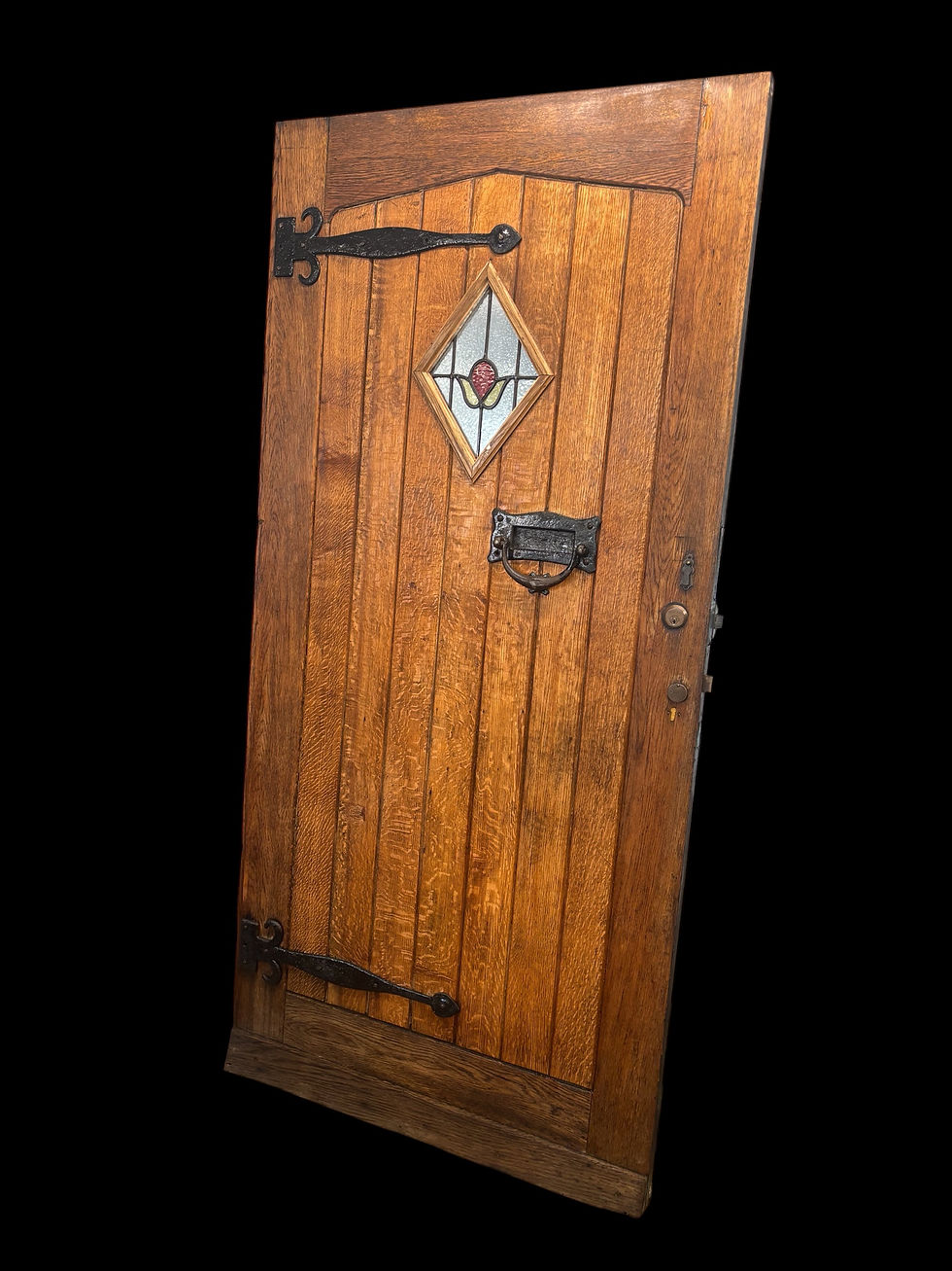 Thumbnail: Large Solid Oak Front Door Stained Glass Old Reclaimed Period Antique Wood Lead