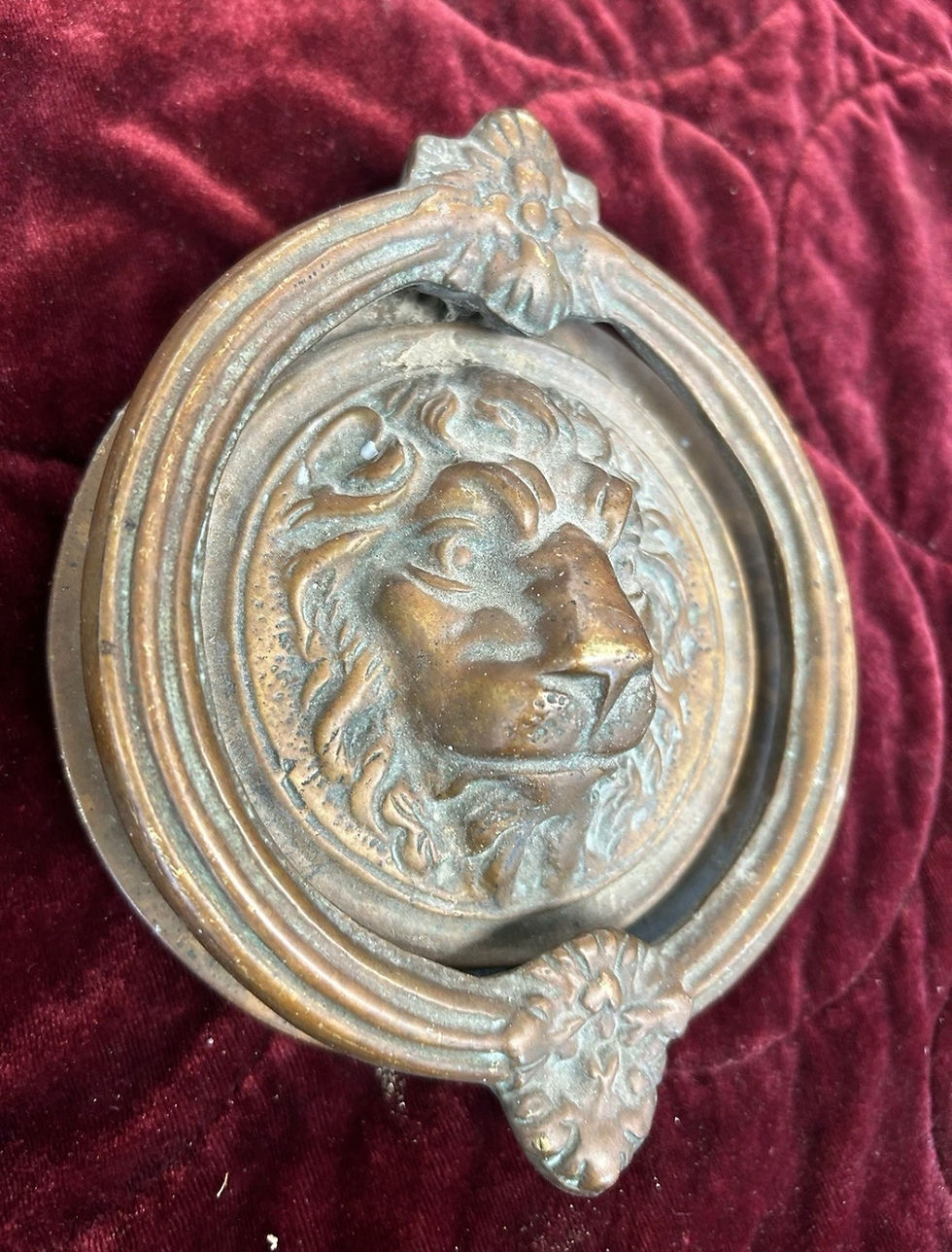 Thumbnail: Large Solid Brass Front Door Knocker Reclaimed Period Antique Metal lions Head