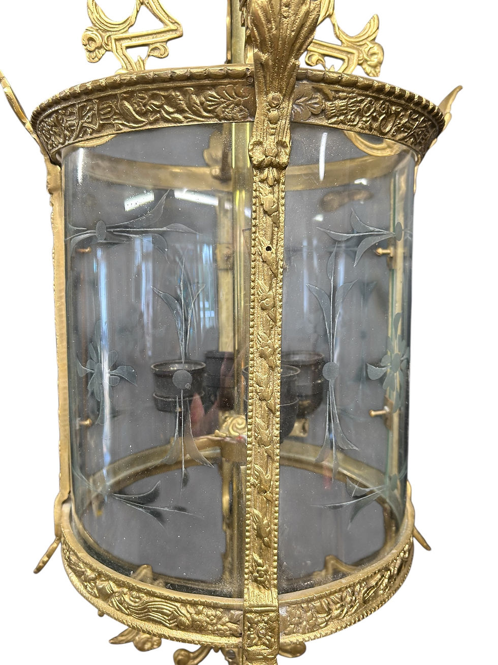 Thumbnail: Antique Large Gilt French Lantern Ceiling Lamp Period Ormolu Brass Old Etched