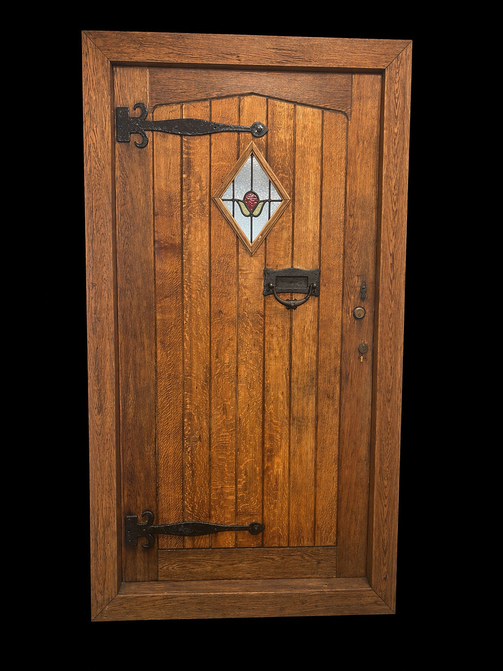 Thumbnail: Large Solid Oak Front Door Stained Glass Old Reclaimed Period Antique Wood Lead