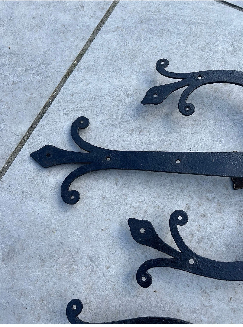 Thumbnail: Pair Cast Iron Front Door Hinges 18th Century Reclaim Period Antique Old Metal