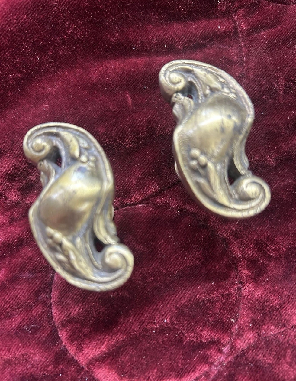 Thumbnail: Set Of Antique Gilt Brass Door Handles French Nouveau Unique Sets Push Pull Old