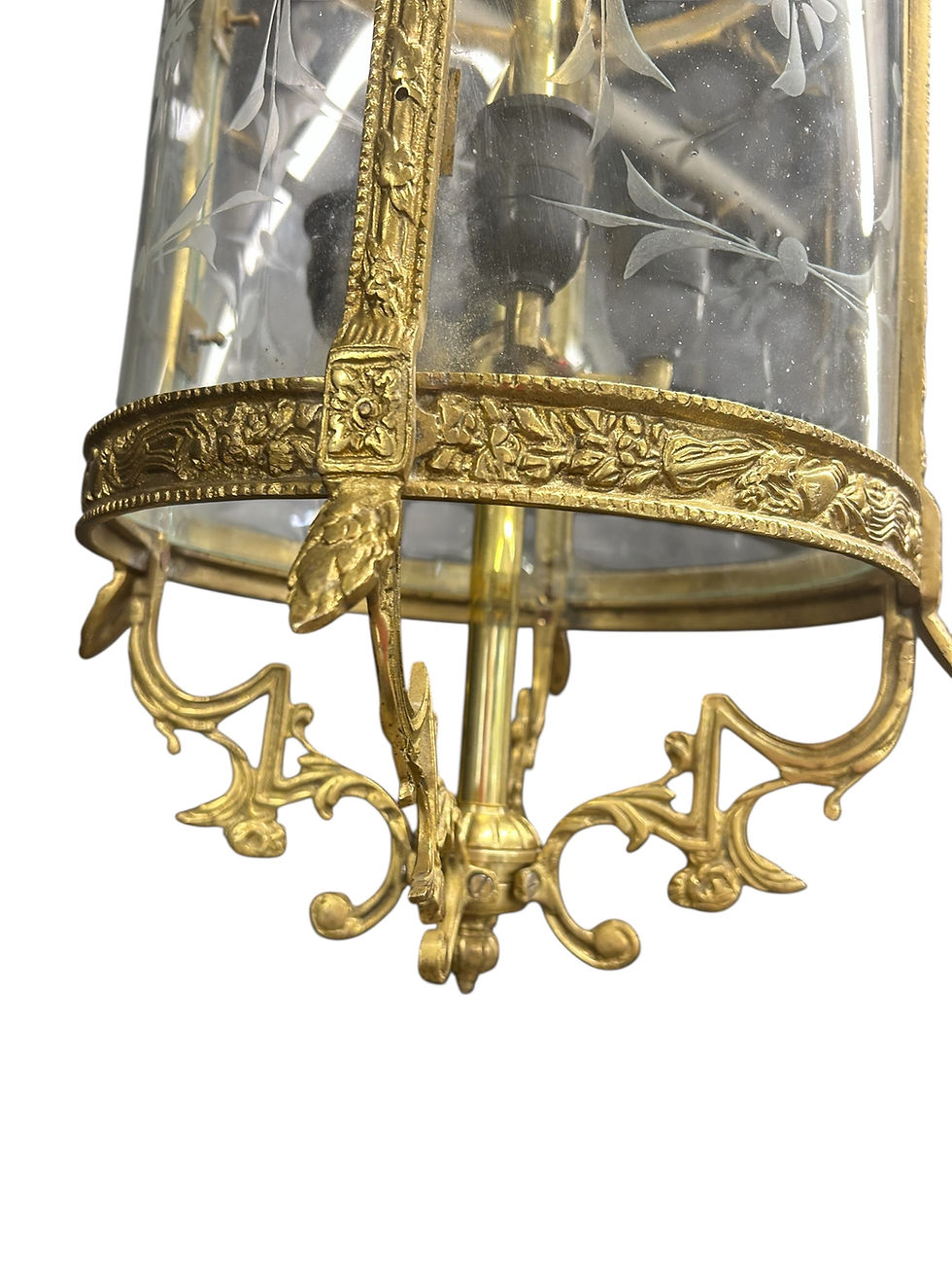 Thumbnail: Antique Large Gilt French Lantern Ceiling Lamp Period Ormolu Brass Old Etched