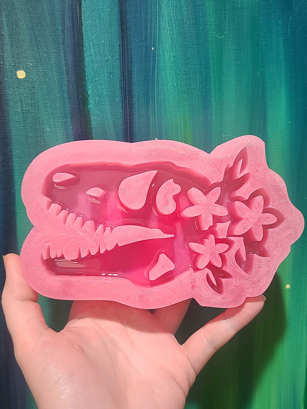 Thumbnail: XL  Large Floral Skull Shiny Deep Standing Trex Dinosaur Skull Silicone Mold