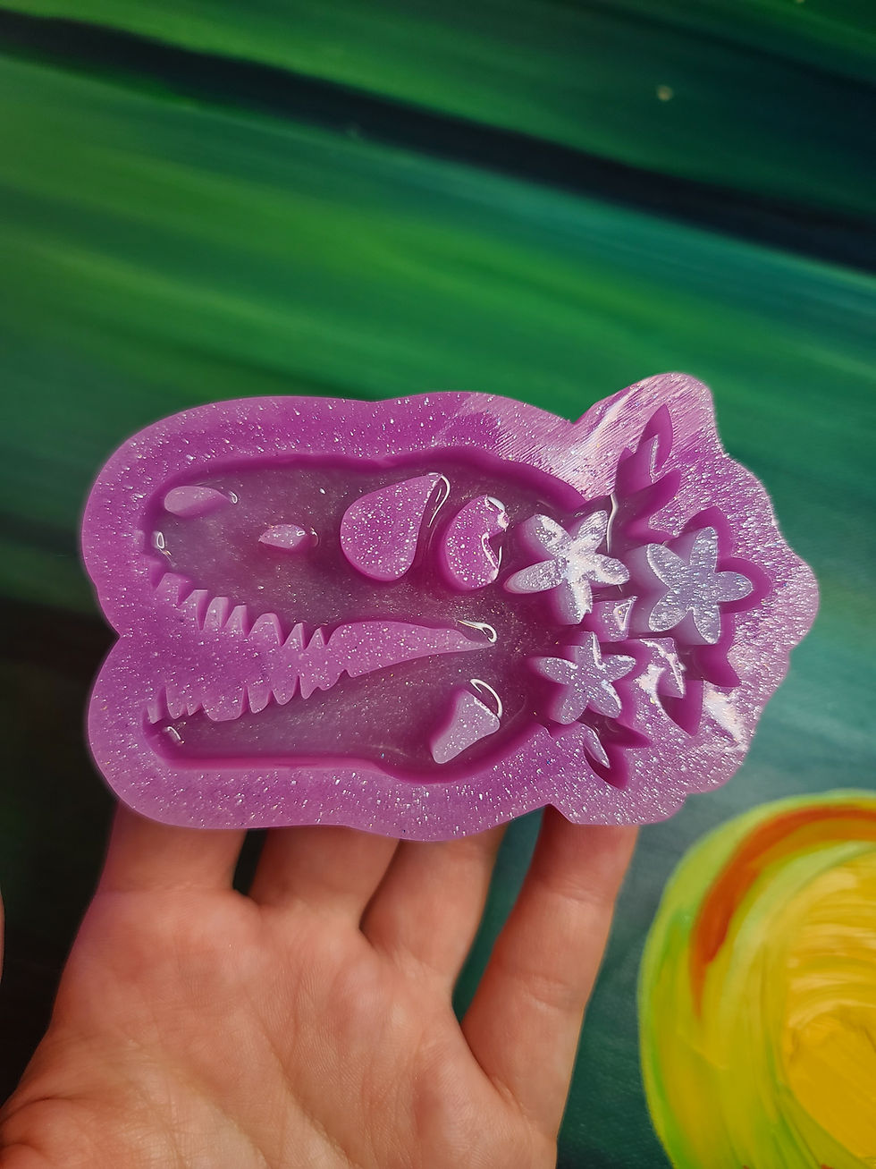 Thumbnail: Floral Skull Glossy Med Silicone Mold Dinosaur Tyrranasaurus Mold Handmade Mold