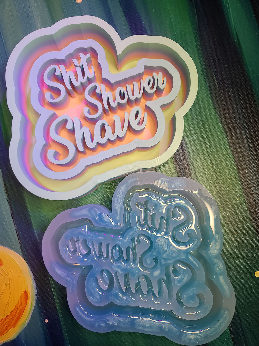 Thumbnail: Bathroom Sign Three S's Shit Shower Shave Standing Glossy Handmade Silicone Mold