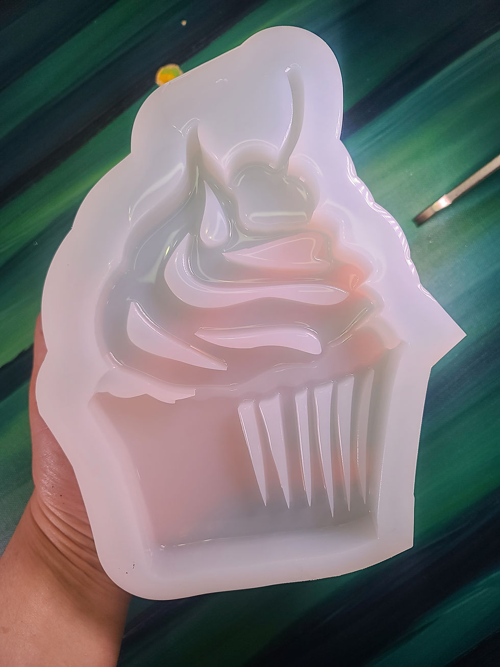 Thumbnail: XL Cherry Cupcake Glossy 3D Standing Handmade Silicone Mold