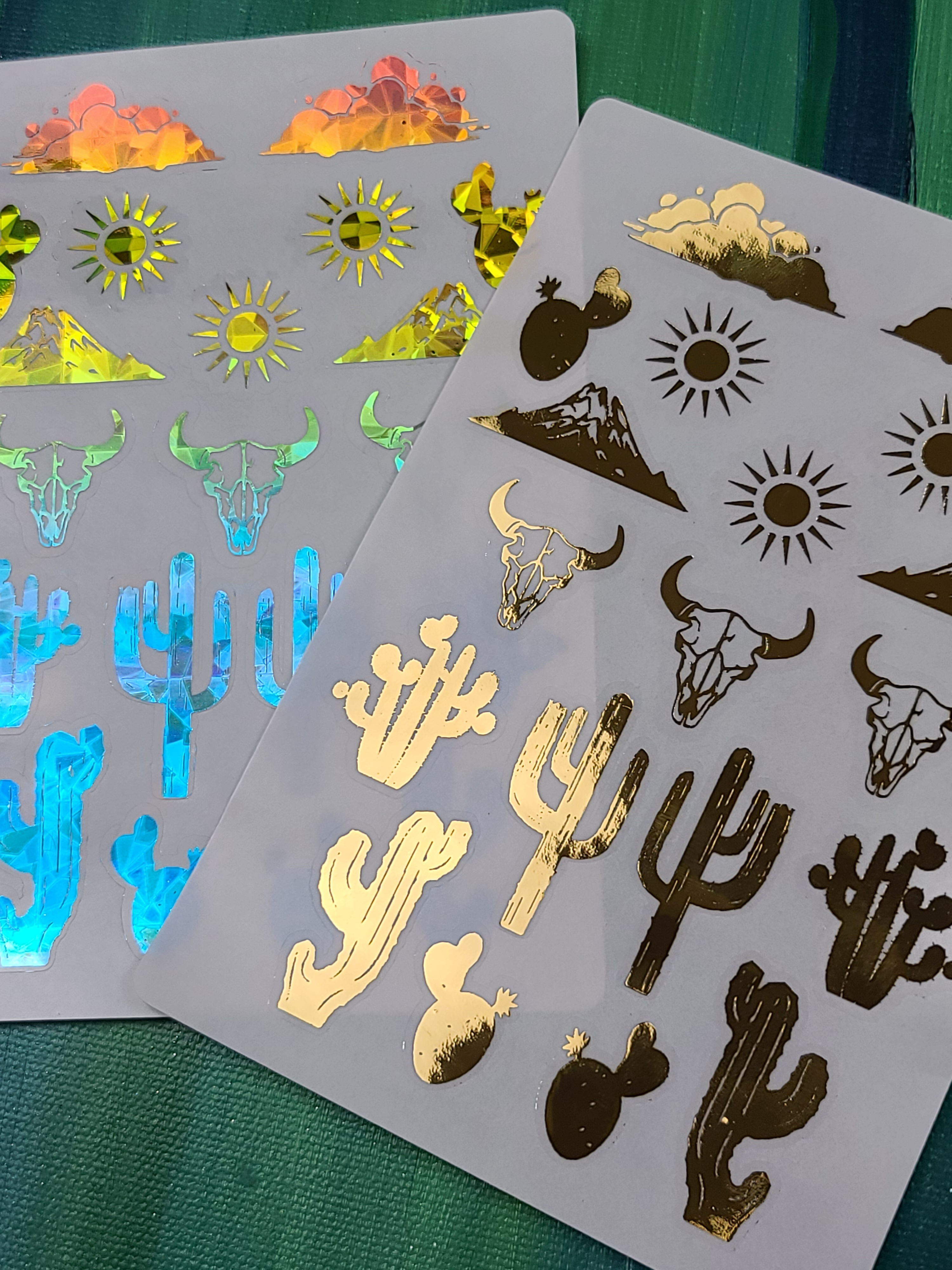 Desert Stickers Holographic Cactus stickers on clear sheet