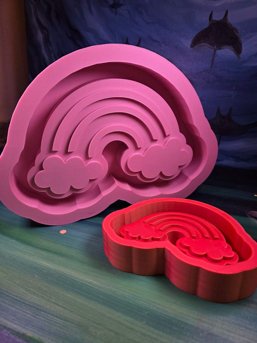 Thumbnail: XL 3D Rainbow Clouds Handmade Silicone Mold Glossy Standing Mold