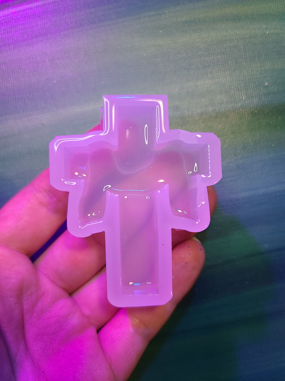 Thumbnail: Small 3d Draped Cross Handmade Silicone Mold Keychain Magnet Size