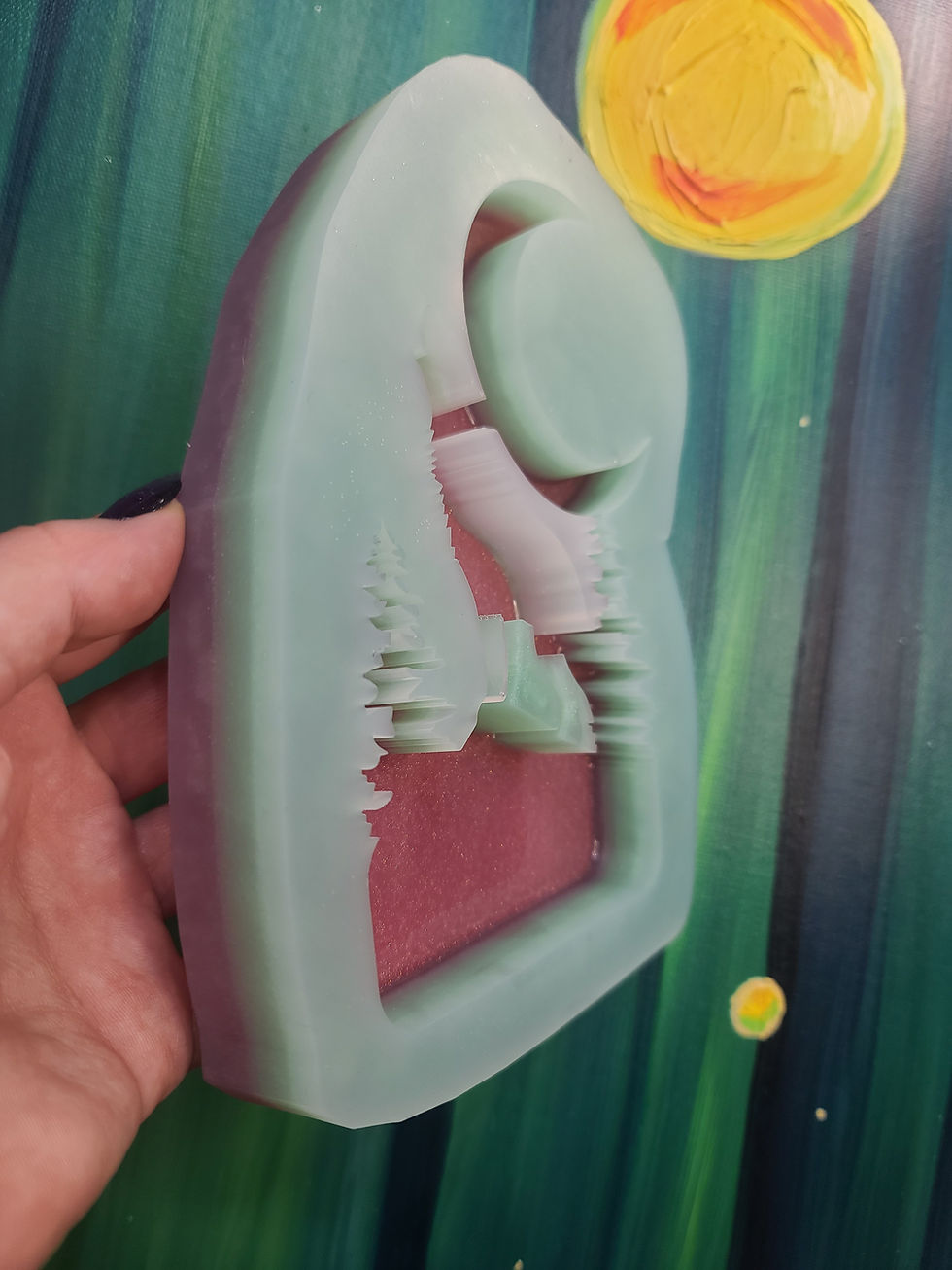 Thumbnail: Howling Wolf Standing Deep Mold Crescent Moon Silicone Mold