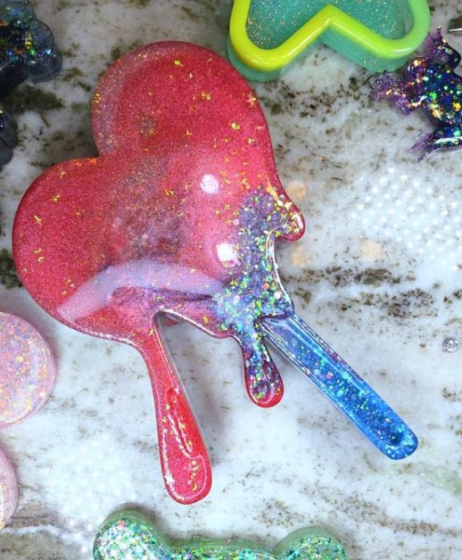 Thumbnail: 7" XL Melted Heart Lollipop Glossy Handmade Silicone Mold